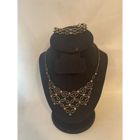 Vintage 1928 open lace bib necklace with matching bracelet - Picture 5 of 8